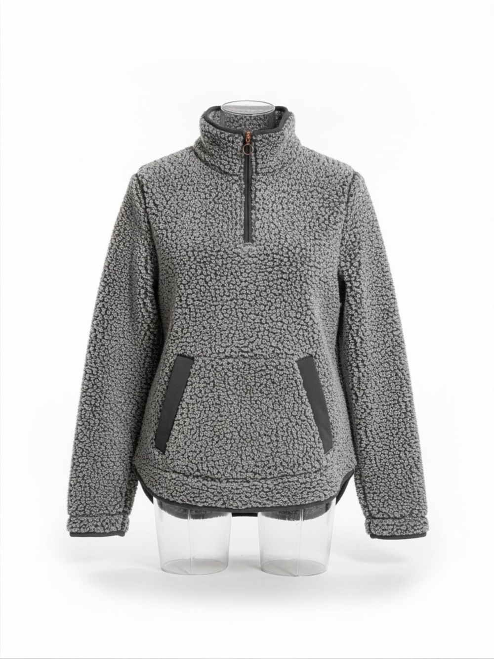 Adrienne Vittadini Gray Sherpa Half-Zip Pullover
